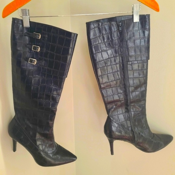 POLO RALPH LAUREN Jennison tall black leather boots with heels size 8.5B - Picture 2 of 11